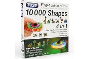 TOSY Magnet Fidget Spinner Glow - 16 Blocks, 3in1 Toy: Transformable Fidget Spinner, Infinity/Puzzle Cube, Glowing, Christmas Stocking Stuffers Gift for Kids/Adults, STEM Sensory Stress Relief