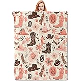 VANZEV Cowboy Blanket Gifts for Women, Western Hats and Boots Pattern Flannel Blanket, Soft Warm Lightweight Throw Blankets for Bed Couch Home Travel Decor 50" x 60"