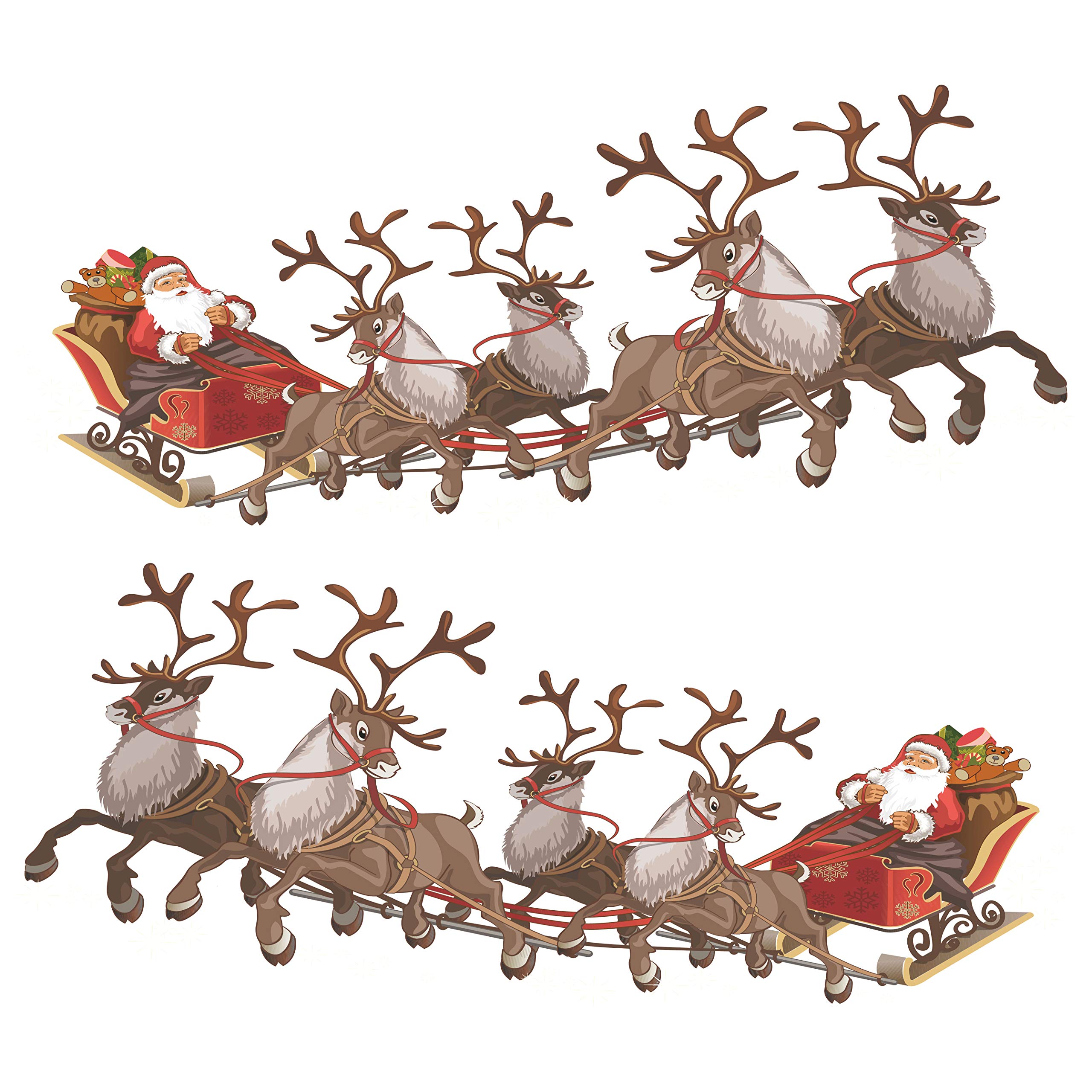 Set of 2 Small Santa Sleigh and Reindeer Full Colour Window Cling Sticker. Christmas Window Decorations by Stickers4 (Small)