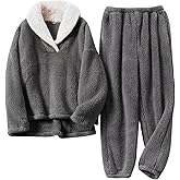 Gihuo Mens Fleece Pajamas Set Winter Warm Pjs for Men Flannel Loungewear Fluffy Sleepwear Sets