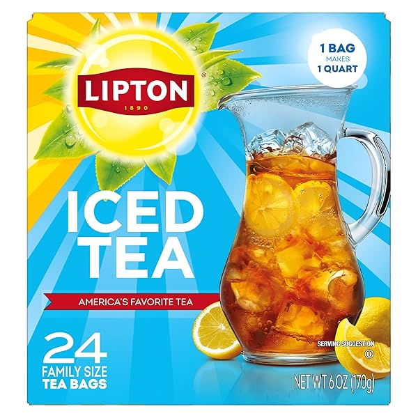 LIPTON UNSWEETENED ICED TEA BAGS, FAMILY SIZE ZERO CALORIES, 24 TOTAL TEA BAGS