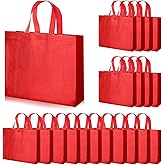 Haokuaile 20 Pcs Glossy Red Gift Bags with Handle and Sturdy Base,Shiny Reusable Non-woven Holiday Gift Bags Bulk,12.6 x 11.02 x 4.72 In,for Xmas, Birthday, Wedding, Party,Easter (Red, S)