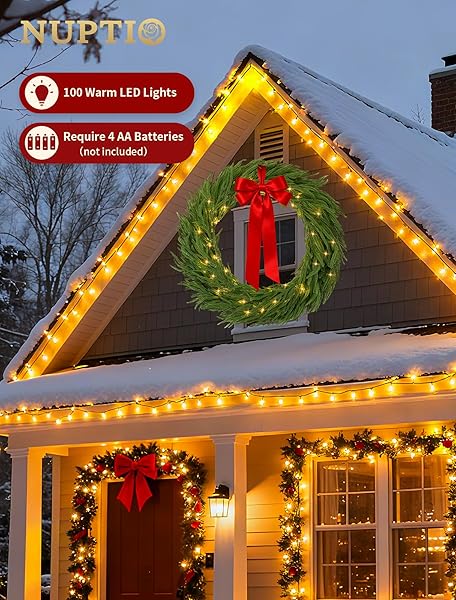 NUPTIO LARGE CHRISTMAS WREATH WITH LIGHTS: 36 INCH PRELIT REAL TOUCH NORFOLK PINE WREATHS WITH HOOK FOR OUTDOOR FRONT DOOR – REALISTIC XMAS DECORATIONS 100 LED 8-MODE WITH REMOTE TIMER FOR HOLIDAY