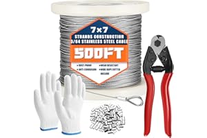 ATUTONUS 500FT 3/64'' T316 Stainless Steel Cable, Marine Grade Decking Stairs Braided Steel Cable, 7 x 7 Strands Construction,Comes with Wire Cutter