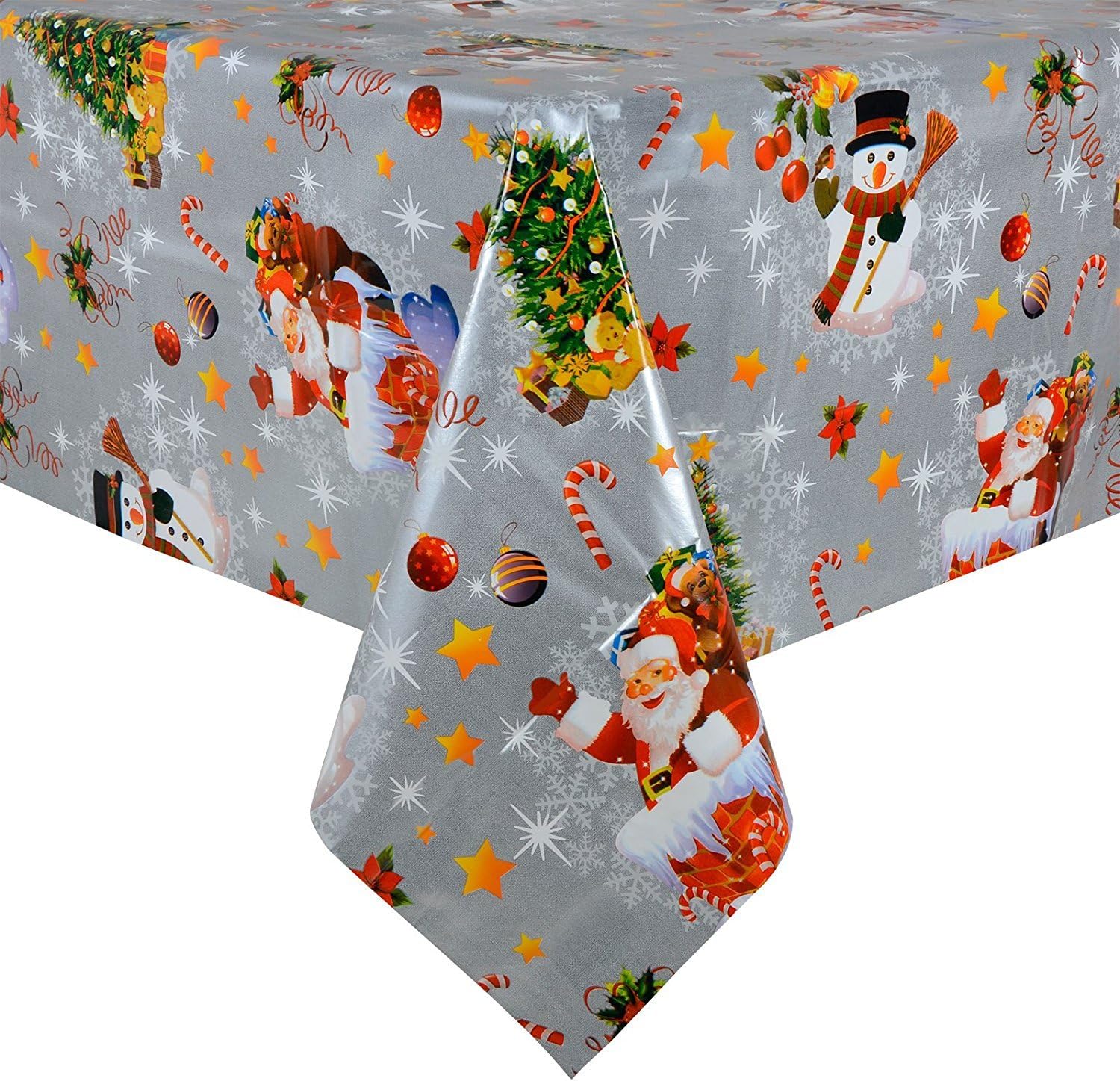 PVC Tablecloth Christmas Eve Silver 54" Round (137cm) approx., Snowman