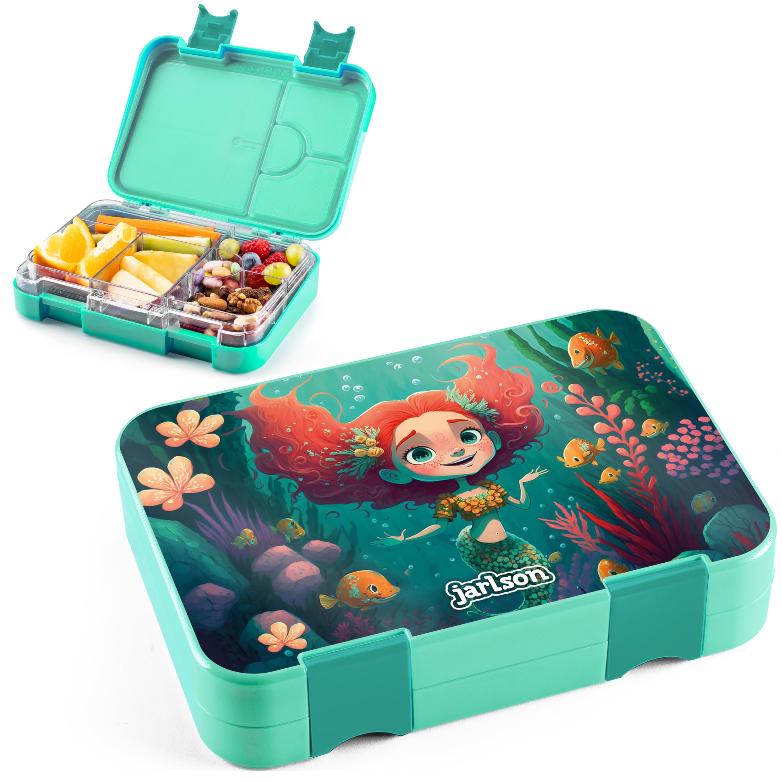 Jarlson® Children's Lunch Box with Compartments - Toni Lunch Box - Bento Box Leak-Proof - Lunch Box for Nursery and School - Girls and Boys | Snack Box (Mermaid)