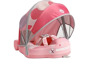 VQ-ANT Mambobaby Float with Canopy Newest Size Improved Non Inflatable Infant Baby Pool Float Smart Mambo Float Swim Trainer Add Tail Baby Swim Float Mambo Baby Float Solid Air Free Water Waist Swimming Ring