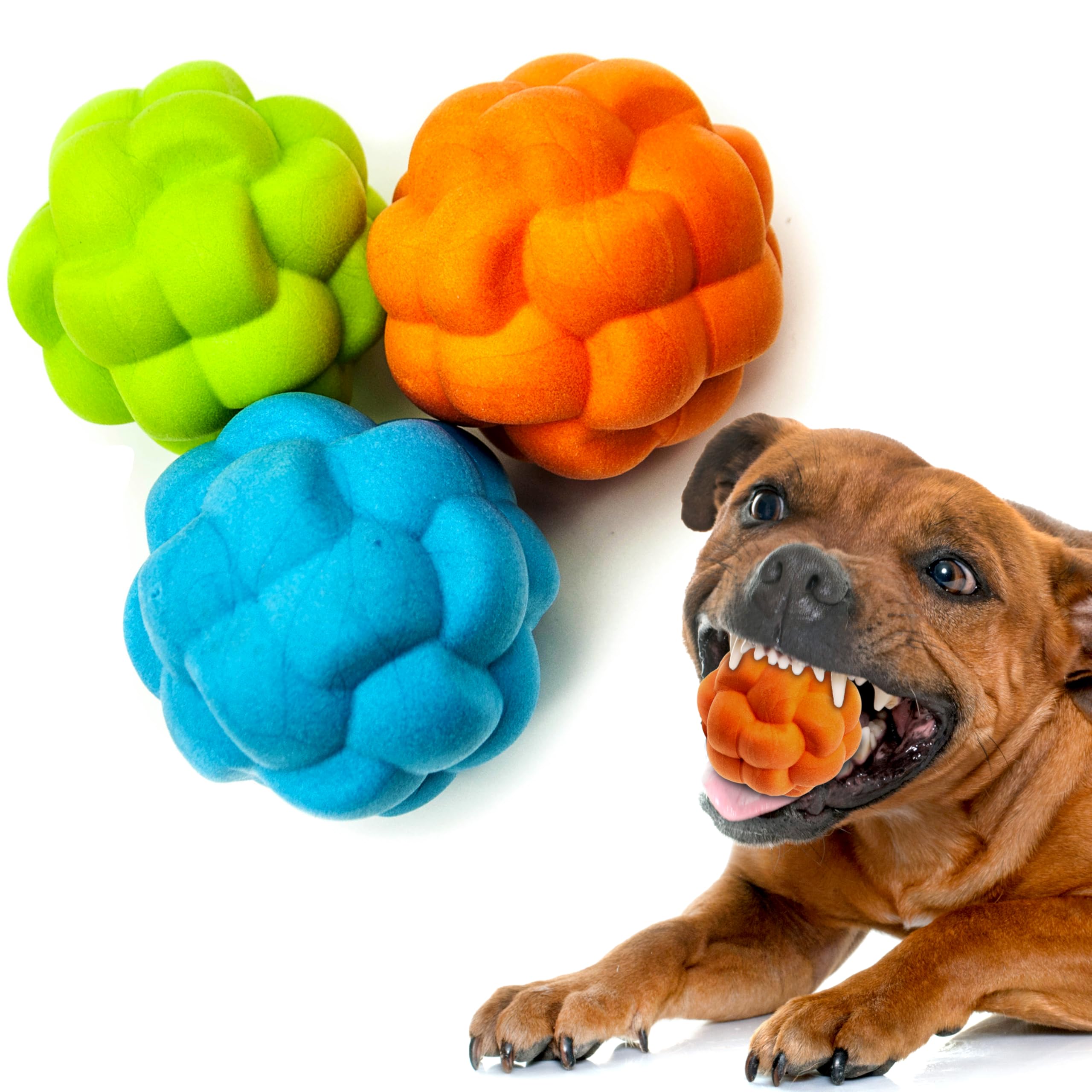 Petopedia 2x Dog Balls with SOLID CORE – High Bounce, Irregular Shape for Grip, Virtually Tough Toys – Interactive, Boredom, Rubber Foam Ball, Lightweight Pet Toy (Assorted (Pack of 2))