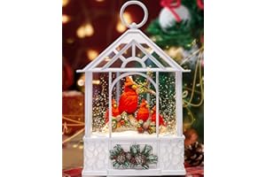 SINOFAYAR Large Christmas Cardinal Snow Globe Light up Lantern with 8 Songs, 9.84" White Christmas Snow Globes for Kids Adults, 6H Timer & Dual Power, Snowglobes Christmas Decorations Indoor Gifts Women Men