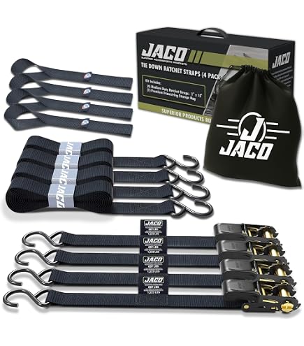 Titan Anchors 4-Pack Heavy Duty Ratchet Tie Down Straps – 1.5" X 15' – 5,000 Lbs Break Strength
