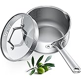 PekGema Stainless Steel Saucepan 2.5 Quart with Glass Strainer Lid, Thicken Tri-ply Full Sauce Pot, Two Side Spouts for Easy Pour, Dishwasher Safe, Induction Ready, Compatible with All Cooktops