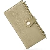Sunpour Women’s Wallet,Thin RFID Blocking Leather Wallet for Women Credit Card Holder Travel Wallet with Zipper Pocket(Khaki)