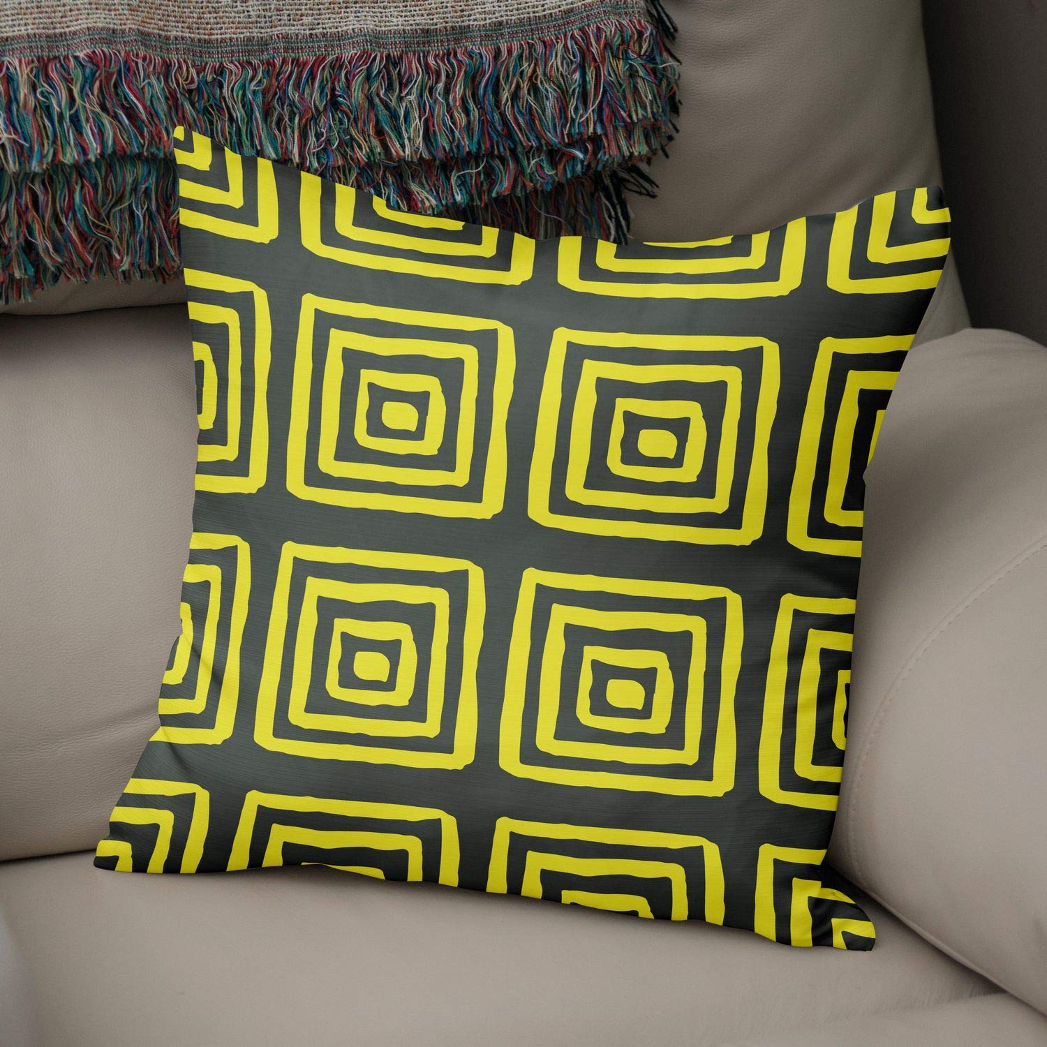 Bonamaison Decorative Cushion Cover Neon Yellow & Fume, Throw Pillow Covers, Home Decorative Pillowcases for Livingroom, Sofa, Bedroom, Size: 50x50 Cm - Designed and Manufactured in Turkey