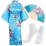 Heone Japanese Long Kimono Satin Peacock Printed