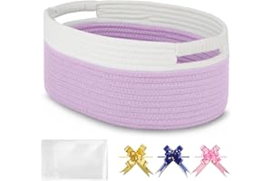BOSROTY Small Woven Basket with Gift Bags and Ribbons, Empty Gift Basket, Basket for Gifts, Gift Basket for Women Men, Shelf Baskets, Small Cat Dog Pet Toy Basket, 13”x 9”x 5.5”, Purple