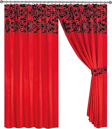 Kelly Half Flock With Plain Design Damask Ready Made Pencil Pleat