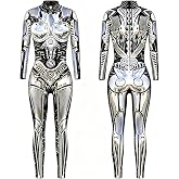 Womens Skull Skeleton Halloween Party Costume Long Sleeve Jumpsuit Bodysuit One Piece Romper Outfit