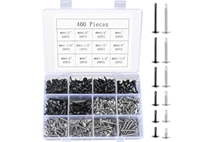 BJBJJIU 400 Pcs Self Tapping Sheet Metal Screws Assortment Kit, 410 Stainless Steel Modified Truss Head Self Drilling Screws for Sheet Metal, Length #8 x 1/2'' to 1-1/2'', Silver/Black Oxide