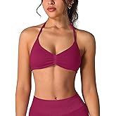 ABOCIW Women Seamless Halter Sports Bra Open Back Padded Gym Workout Crop Tank Tops Low Impact Bra