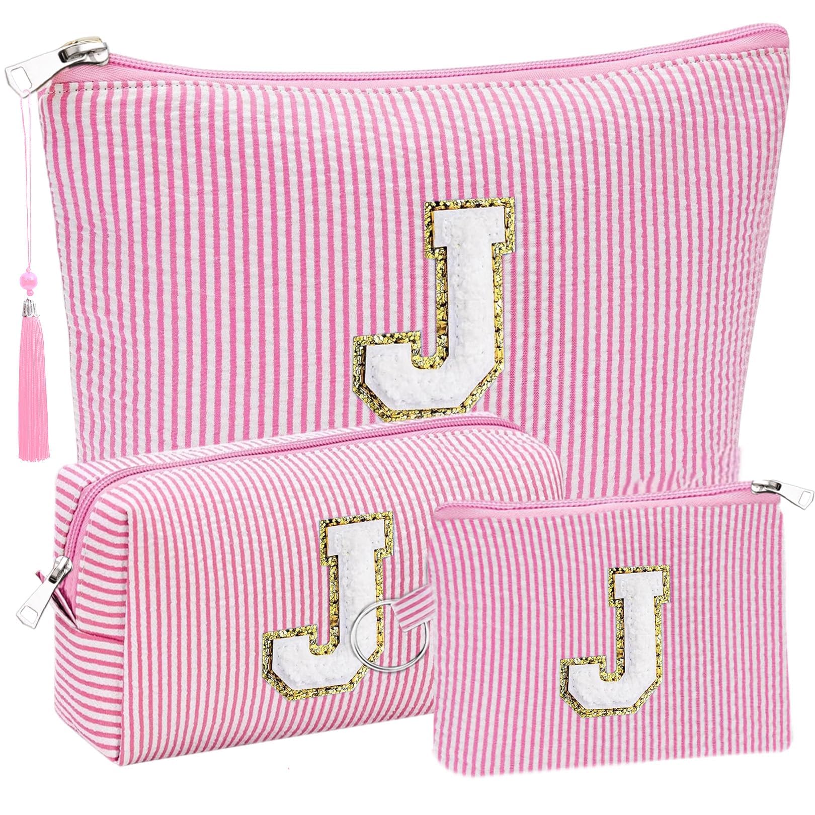 Photo 1 of *pieces missing?* Initial Gifts Travel Cosmetic Makeup Pouch Bags Sets for Purse, 3pcs Stoney Clover Dupes Pouch Makeup Bag, Personalized Cosmetic Bags Set for Women, Make up Bag for Teen Girls 13 14 15 16 17 (J, Pink)