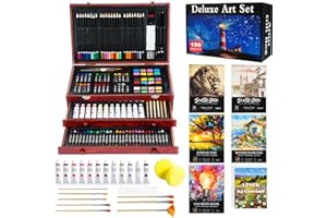 HEYMYLUV 196 Piece Art Kit, Deluxe Art Supplies Painting Art Set with 5 Drawing Pad, Canvases, Acrylic Paint, Oil Pastels, Crayons, Colored Pencils in Wooden Art Box, Gifts for Kids Girls Boys Adults Beginners