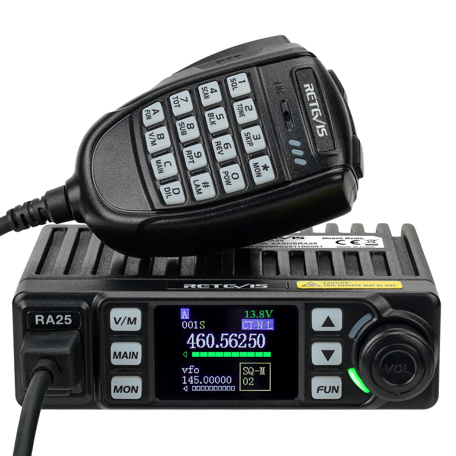 Retevis RA25 Mobile Transceiver, Dual Band Dual Monitor, 5W/20W, 500 Channels, FM Radio, 5Tone/2Tone/DTMF, 1.44 Inch TFT Display, Mini Mobile Radio (1Pcs, Black)