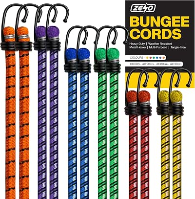 ZENO Bungee Cords with Hooks 12 Pc Heavy Duty Weatherproof UV-Resistant
