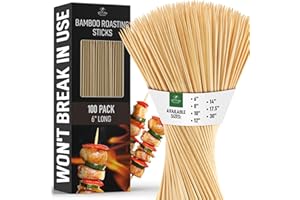 Zulay Kitchen 100-Pack Natural Bamboo Skewers – 6" Durable 4mm Roasting Sticks for BBQ, Grilling, Kabobs, Chocolate Fountain, Fruits & Crafts