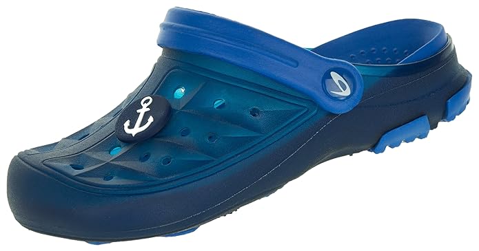 Beppi Kinder Clogs Schuhe | Kinderschuhe Jungen Anker Motiv | Strandschuhe/Badeschuhe | Gartenschuhe Blau