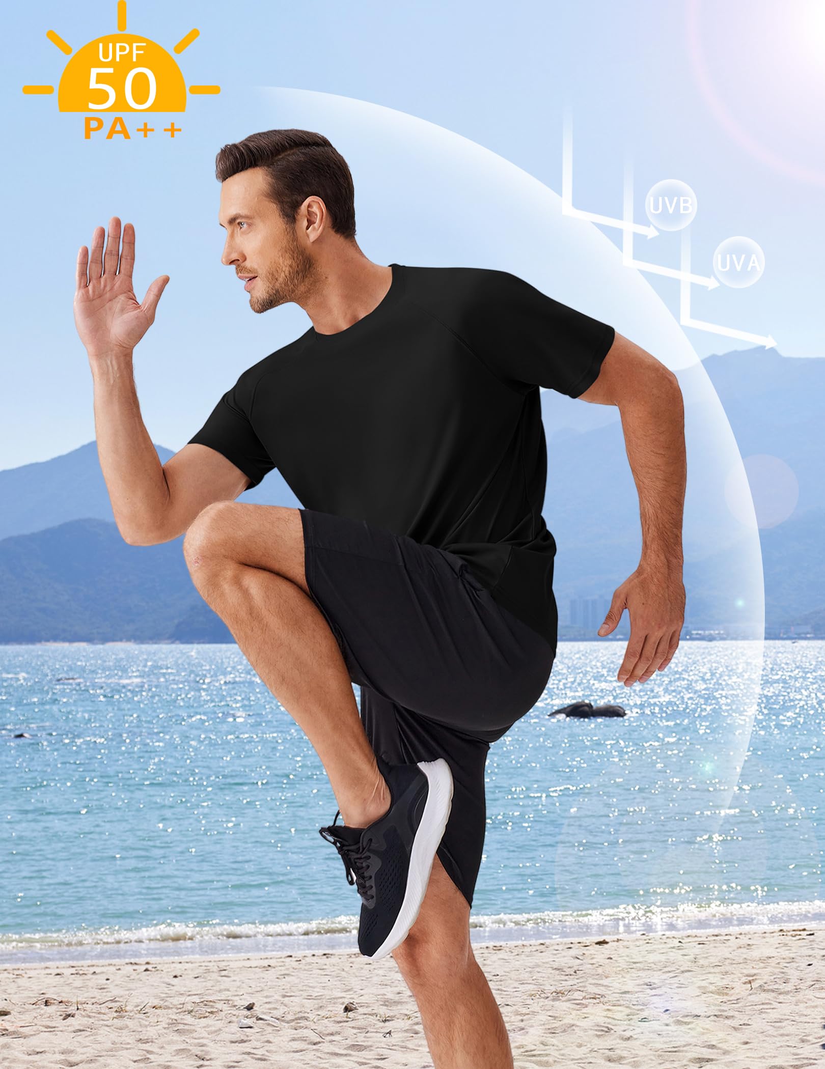 PINSPARK Black T Shirts for Men Lightweight Short Sleeve Crew Neck Gym Shirts Moisture Wicking Summer Classic Casual Tee Tops S