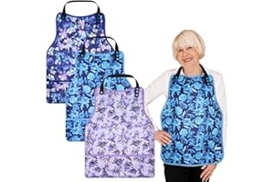 PAW LEGEND 3 Pack Adult Bibs for Women Bibs for Adults for Eating Washable Clothing Protectors with Crumb Catcher Reusable Feeding Bib