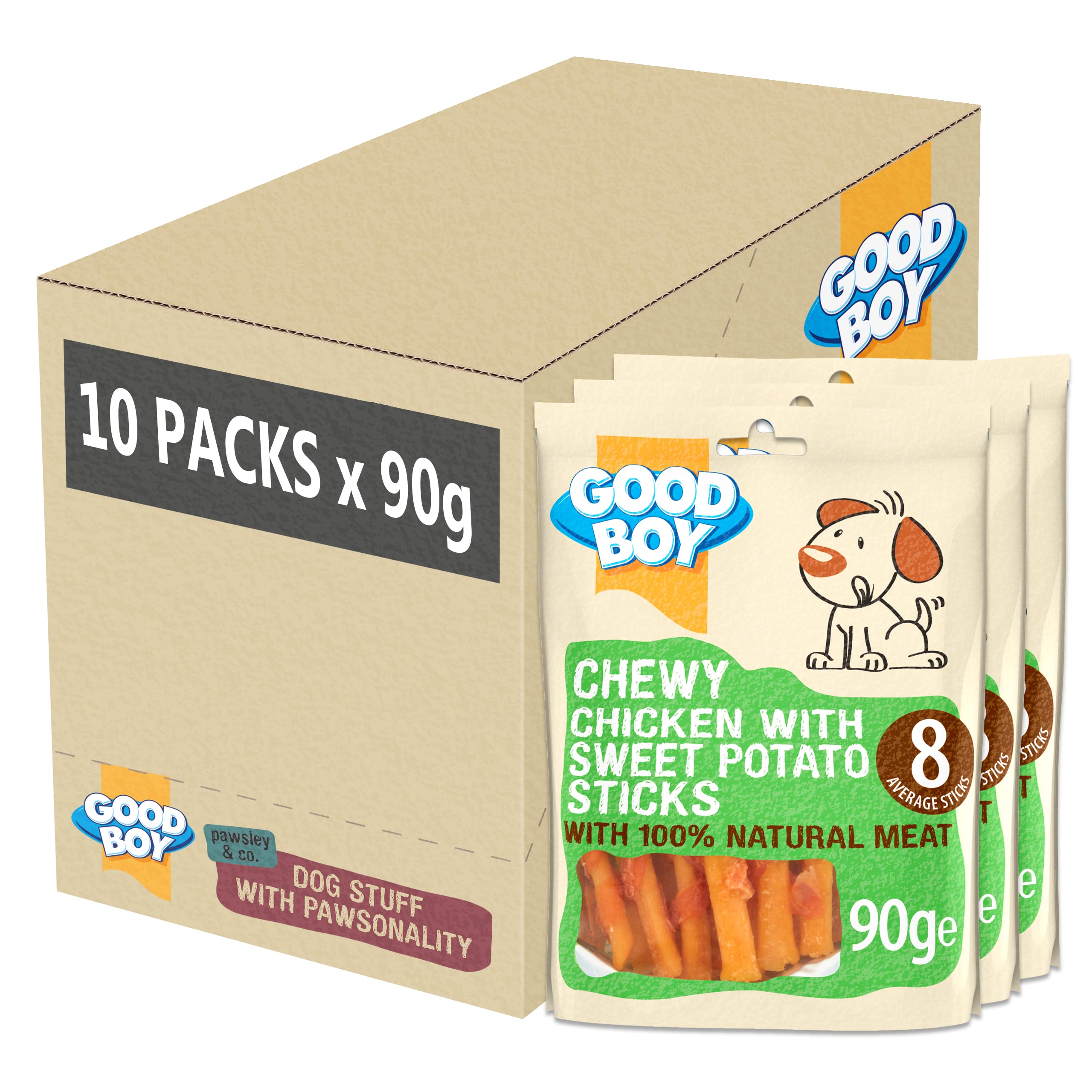 Good Boy - Chewy Chicken With Sweet Potato Sticks - Dog Treats - Made With 100% Natural Chicken Breast Meat - 90 Grams - Rawhide Free Dog Treats - Case of 10