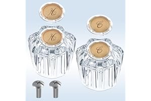 Dreyoo Bathroom Sink Knobs Replacement, Bathtub Faucet Handles with 4 Index Buttons, Compatible with Delta/LDR/Delex/Peerless Faucets, Hot and Cold Faucet Handles Replacement in Clear Acrylic