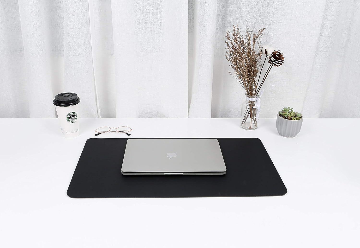 Non-Slip Desk Pad, Waterproof PVC Leather Desk Table Protector, Ultra Thin Large Mouse Pad, Easy Clean Laptop Desk Writing Mat for Office Work/Home/Decor(Black, 23.6" x 13.7") : Office Products