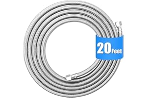 HAOCHEN Refrigerator water line - 20 FT Premium Stainless Steel Braided Ice Maker Water Hose,Food grade PEX Inner Tube Fridge Water Line with 1/4" Fittings for Refrigerator Ice Maker