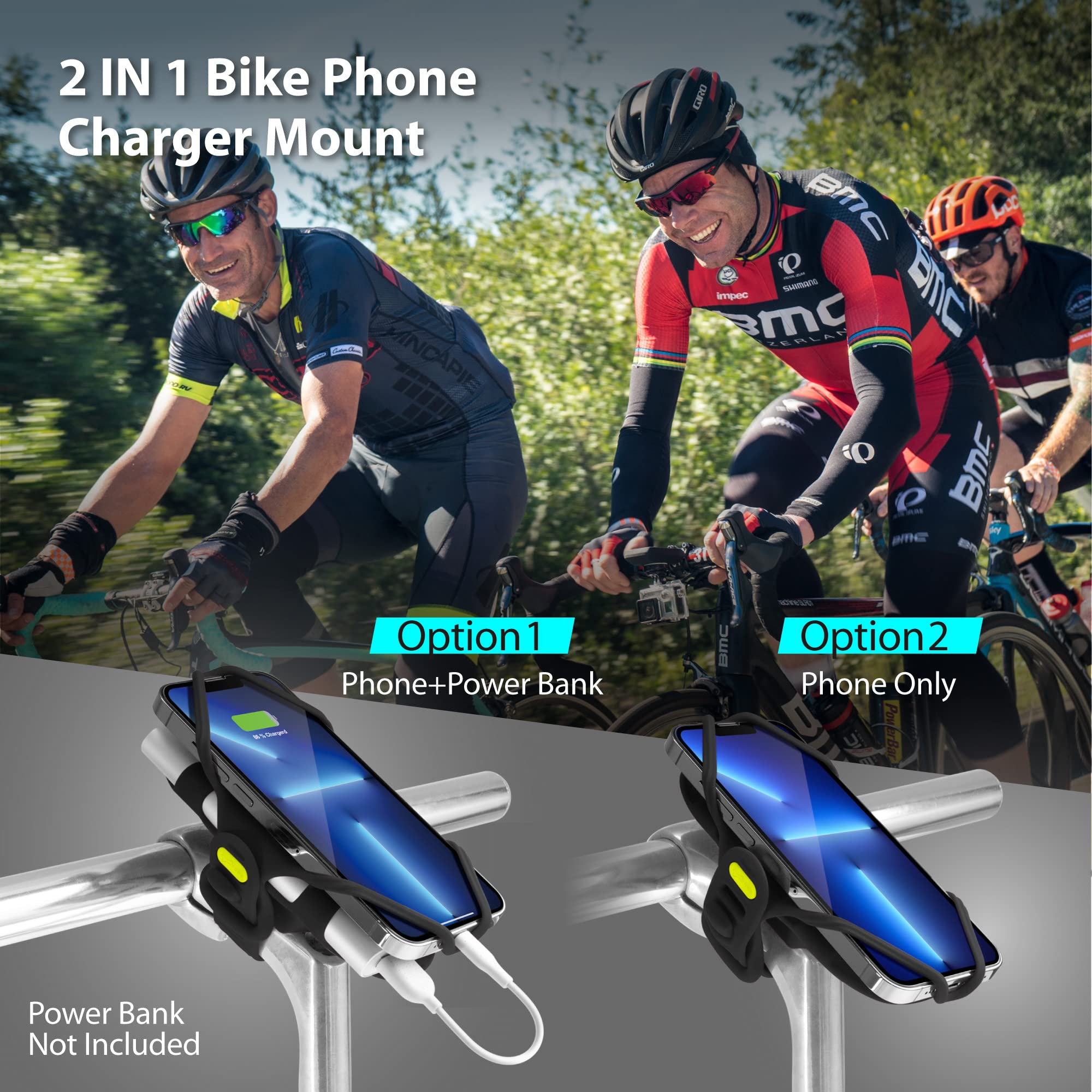 【Bone】 Bike Phone Mount Universal 2 in 1 Phone Holder for Bike, Charger Mount Stem, Bike Accessories for iPhone 13 12 11 Pro Max Samsung S20 S21, Fit 4.7