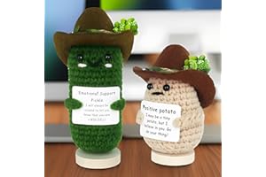 YILUAN Set of Funny Positive Crochet Potato Pickle with Stand - Emotional Cute Support Pickle Crochet Potato for Girls, Perfect Christmas Birthday Gifts for Women, Office & Christmas Decor, Cool Things