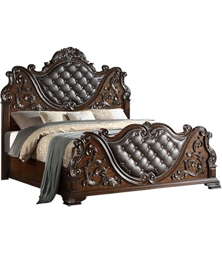 Amazon.com: ACME Furniture Queen Bed, Velvet and Antique