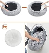 Feandrea Donut Dog Bed 100 cm Grey Fluffy Calming Plush Cover Removable Washable view 4