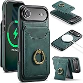 Oidealo Compatible with MagSafe Wallet Phone Case for iPhone Air, 2 in 1 Magnetic Detachable, Premium PU Leather Slim Shockproof RFID Blocking 4 Card Holder 360 Rotatable Ring Stand (Green)