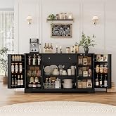 HITHOS 54" W Kitchen Buffet Cabinet with Storage, Coffee Bar Cabinet, Black | Dual Swing-Out Door Racks, Drawer &amp; Adjustable Shelves, Modern Sideboard Storage Cabinet for Dining Room, Living Room