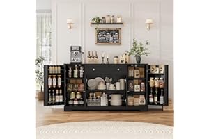 HITHOS 54" Buffet Cabinet with Storage, Modern Kitchen Buffet Sideboard with Drawer, Wood Coffee Bar with Adjustable Shelves, Kitchen Storage Cabinet for Living Room, Black