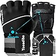 5-in-1 Workout Gloves for Men & Women, with Excellent Grip, Full Protection Exercise Weight Lifting Gym Gloves, Detachable Wrist Strap & Mesh Bag