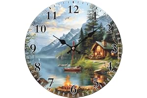 Skerhhux Pastoral Scenery Beauty Wall Clock Battery Operated Non Ticking Time Clocks for Bedroom Desk Kitchen Living Room Off