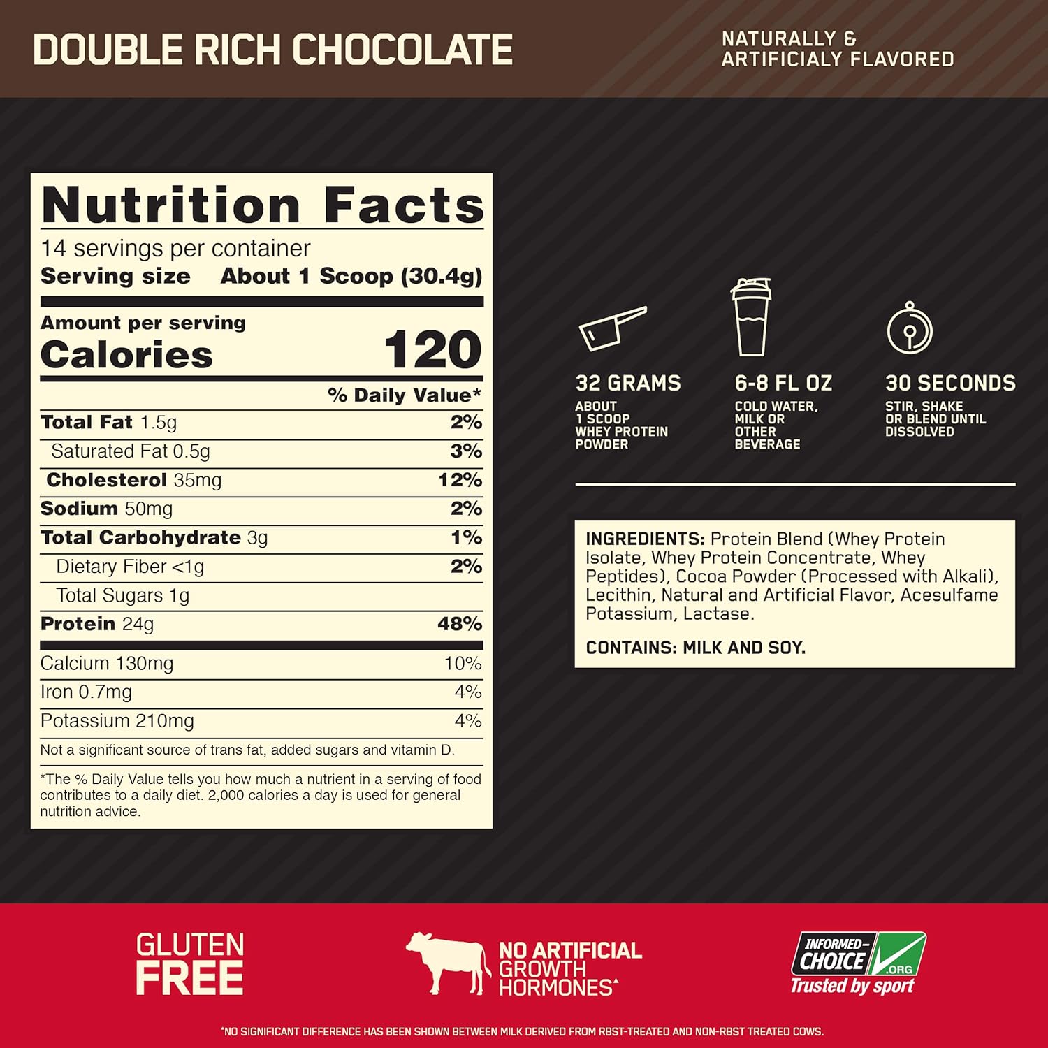 Optimum Nutrition Gold Standard 100% Whey Protein Powder, Double Rich Chocolate 1 Pound (Packaging May Vary): Health & Personal Care