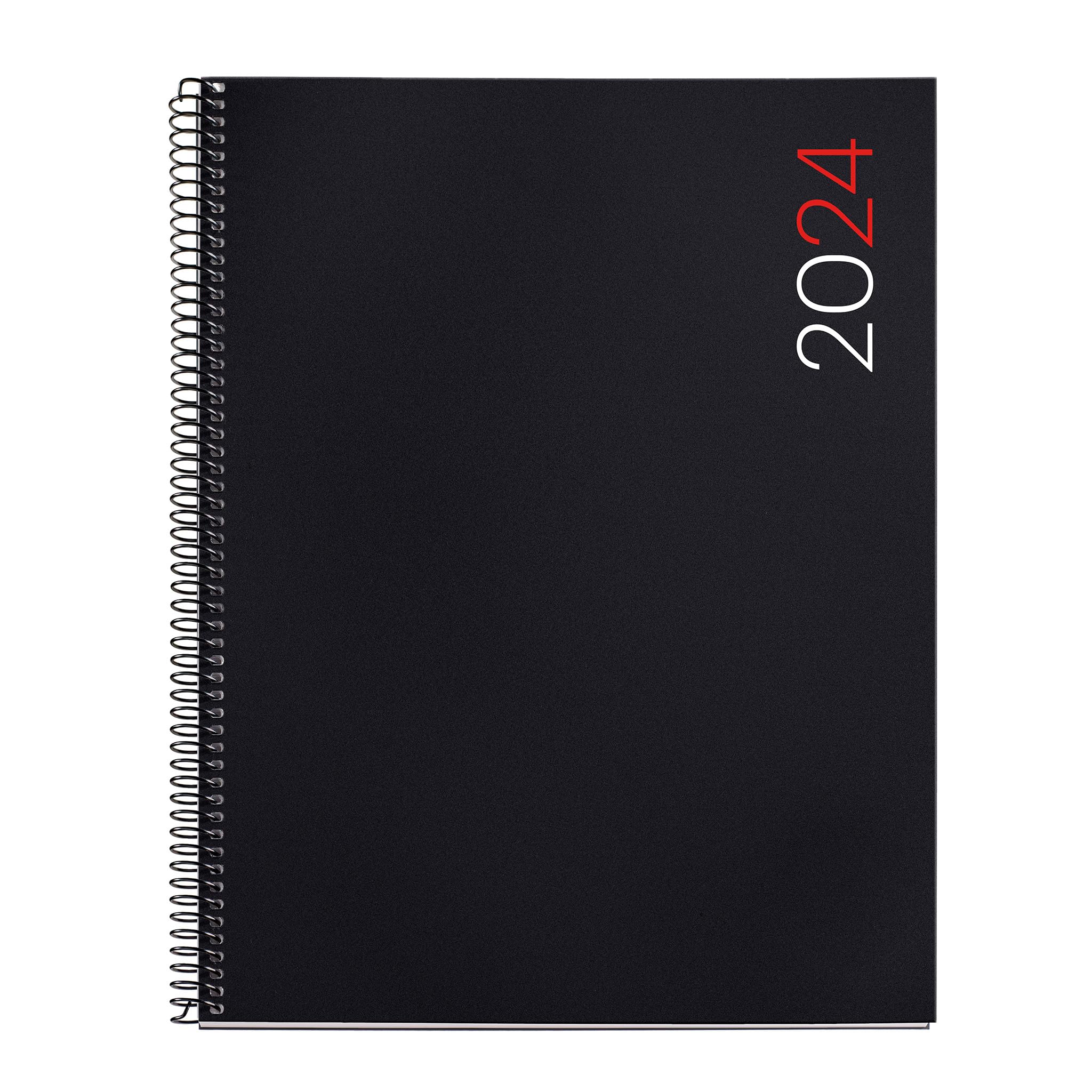 Miquelrius - Annual Planner 2024, Week Vertical View, Pro Size 210 x 270 mm (similar A4), Flexible Cover, Polypropylene, Spiral Binding, Spanish, English and Portuguese, Black
