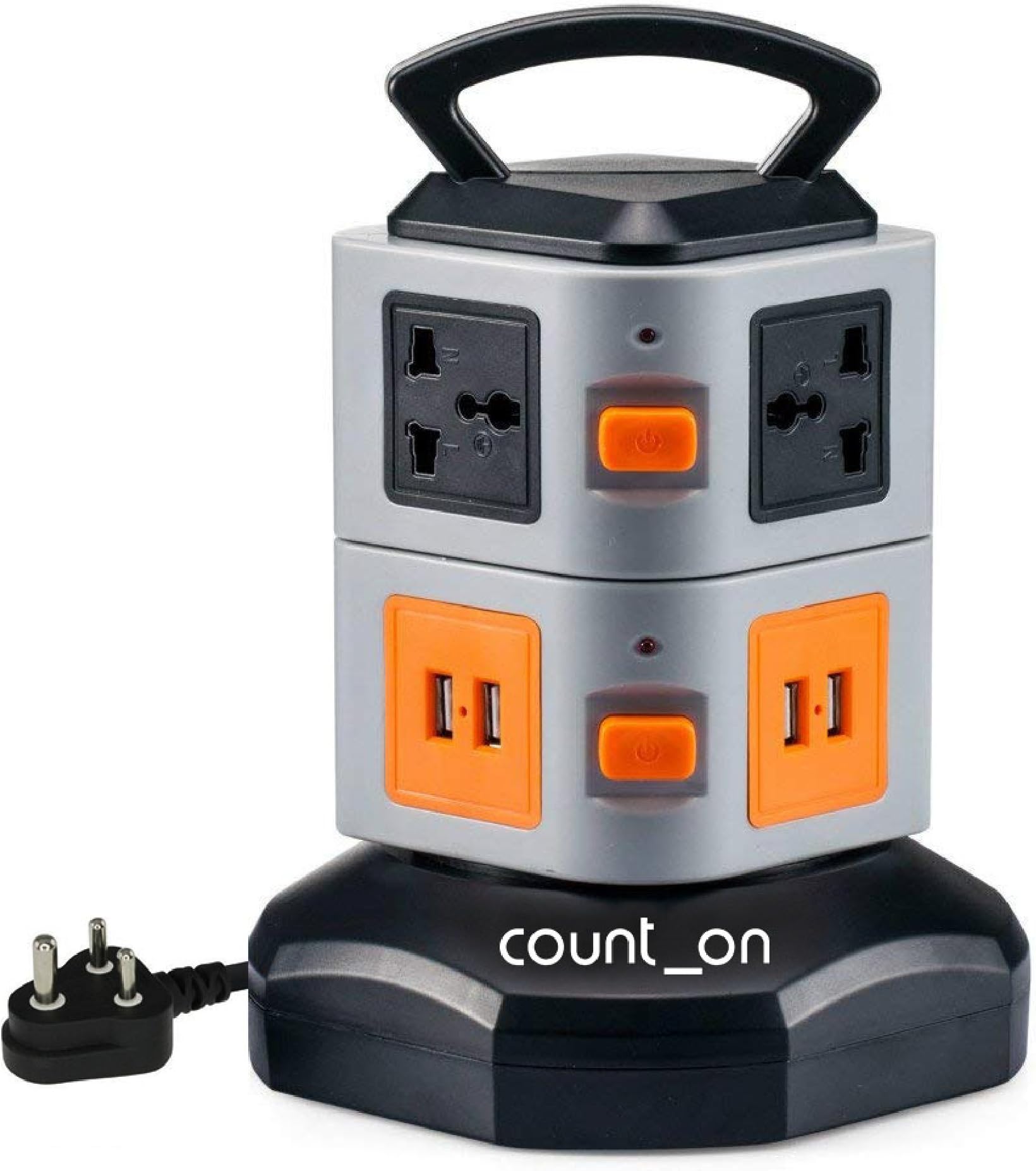 Count On ABS and Fireproof Material Power Strip Extension Board (Orange and Black)