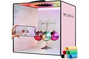 MUNBYN Light Box Photography, Portable Photo Studio Box 12" x 12" Pink Professional Photo Tent Kit with 6-Color RGB LED Lights 6 Photography Backdrops for Jewelry and Small Products
