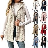 HswsEJ Sherpa Vest Women with Hood Button Down Fleece Long Vest Sleeveless Fuzzy Warm Winter Fall Jackets Casual Outerwear