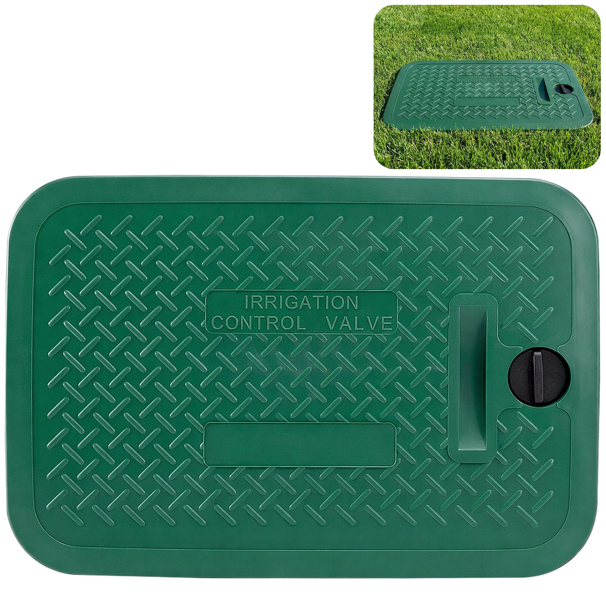 Photo 1 of EBaokuup 12 x 17 Inch Irrigation Valve Box Cover, Rectangular Sprinkler Valve Lids with Plug, Sprinkler Valve Cover Replacement for Outdoor Irrigation Watering Equipment